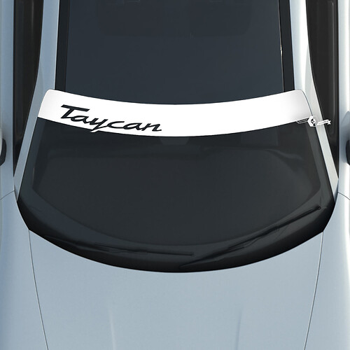 Aufkleber für die Windschutzscheibe mit Porsche Taycan-Logo und Hintergrundstreifen
