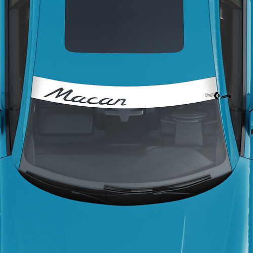 Aufkleber für die Windschutzscheibe mit Porsche Macan-Logo und Hintergrundstreifen
