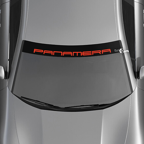 Aufkleber für die Windschutzscheibe mit Porsche Panamera-Logo und Hintergrundstreifen
