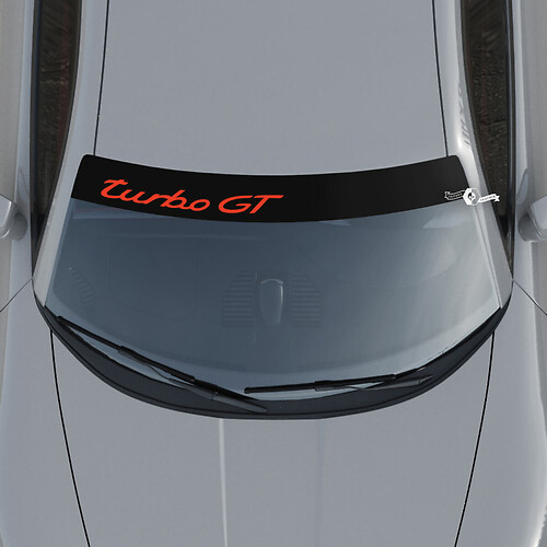 Aufkleber für die Windschutzscheibe mit Porsche Turbo GT-Logo und Hintergrundstreifen

