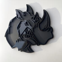 Benutzerdefinierte 3D-Abzeichen Rhino Angry Schwarz und Grau Logo Fender Badges Emblem
 3