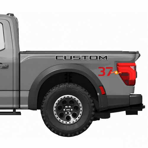 CUSTOM 37 Outlined Lettering — Vinyl-Aufkleber (Ladeflächenseite) für Ford F-150 Raptor 2024-2026