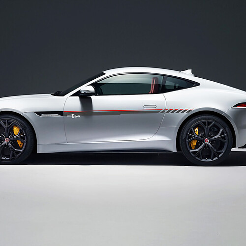 Paar Jaguar F-Type R Seiten-Racing-Grafiken, Türen, Streifen, Schachbrett-Flagge, Logo-Aufkleber, 2 Farben
