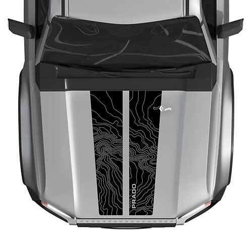 Topografische Konturkarte-Motorhaubenaufkleber für 2024 Toyota Land Cruiser – individuelle Vinyl-Grafiken
