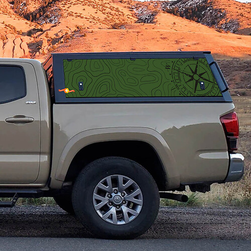 Vinyl-Aufkleber mit topografischer Karte für Toyota Tacoma Truck Cap-Aufkleber – individuelle Off-Road-Grafiken

