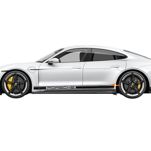 Porsche Taycan seitliche dekorative Streifen mit Porsche-Buchstaben – individuelle Vinyl-Grafikaufkleber
