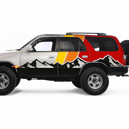 Berge mit Retro-TRD-Vintage-Streifen-Aufklebern – individuelle Grafikfolie für Toyota 4Runner TRD
