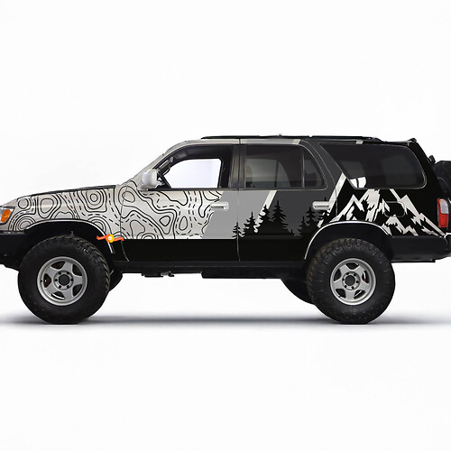 Berge topografische Karte Kontur Retro TRD Vintage Streifen Aufkleber Aufkleber – individuelle Grafikfolie für Toyota 4Runner TRD
