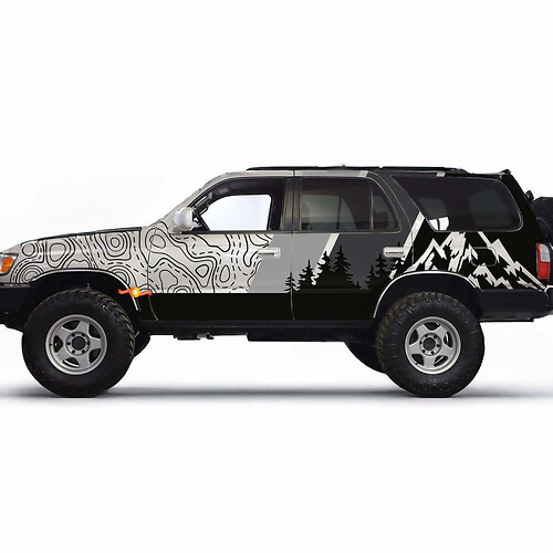 Berge topografische Karte Kontur Retro TRD Vintage Streifen Aufkleber Aufkleber – individuelle Grafikfolie für Toyota 4Runner TRD
