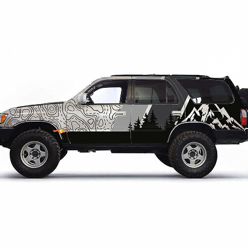 Topografisches Bergwald-Seiten-Vinyl-Aufkleber-Set für Toyota 4Runner