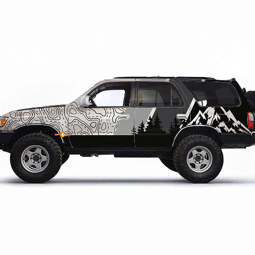 Topografisches Bergwald-Seiten-Vinyl-Aufkleber-Set für Toyota 4Runner