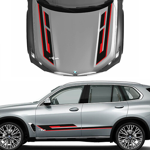 Einzigartiges zweifarbiges Aufkleber-Set für Motorhaube und Seitenakzente für BMW X5 G05 – individuelle Vinyl-Grafikaufkleber
