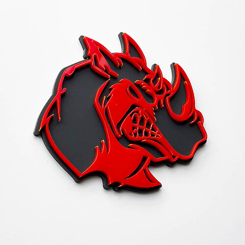 3D Rhino Angry Logo Badge – individuelles Fender-Emblem für Autos, LKWs und SUVs, Rot vs. Grau
