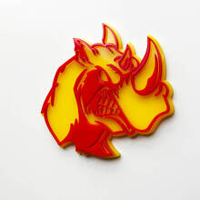 3D Rhino Angry Logo Badge – individuelles Fender-Emblem für Autos, LKWs und SUVs, Rot vs. Gelb
 2