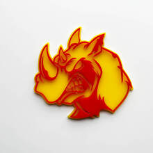 3D Rhino Angry Logo Badge – individuelles Fender-Emblem für Autos, LKWs und SUVs, Rot vs. Gelb
 4