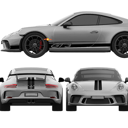 Porsche 911 GT3 Stripes Sides Hood Trunk Kit – individuelle Vinyl-Aufklebergrafiken

