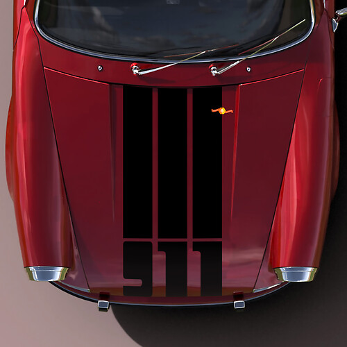 Porsche 911 1974–89 Motorhaubenaufkleber mit 3 Streifen und 911-Logo
