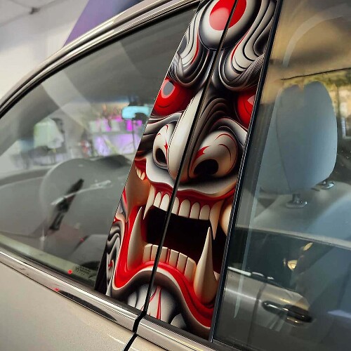Japanische Dämonenmaske Hannya Säulen Türaufkleber Auto Aufkleber Wrap Custom Vinyl Grafiken für Fahrzeugstyling 3
