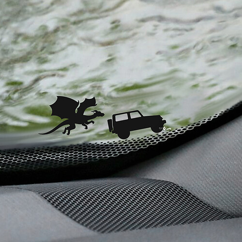 Dragon Jeep Wrangler Windschutzscheiben-Osterei-Eckaufkleber – individuelle Vinyl-Grafik
