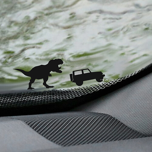 T-Rex Jeep Wrangler Windschutzscheiben-Osterei-Eckaufkleber – individuelle Vinyl-Grafik
