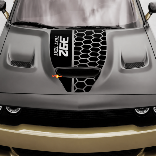 392 Scat Pack Style TEXT TEXT Honeycomb Center Stripe — Vinylaufkleber (Motorhaube) für Dodge Challenger