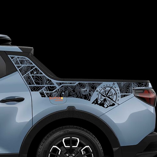 2x Hyundai Santa Cruz Topographic Map Edition BedSide Side Rear Column Vinyl Sticker Aufkleber
