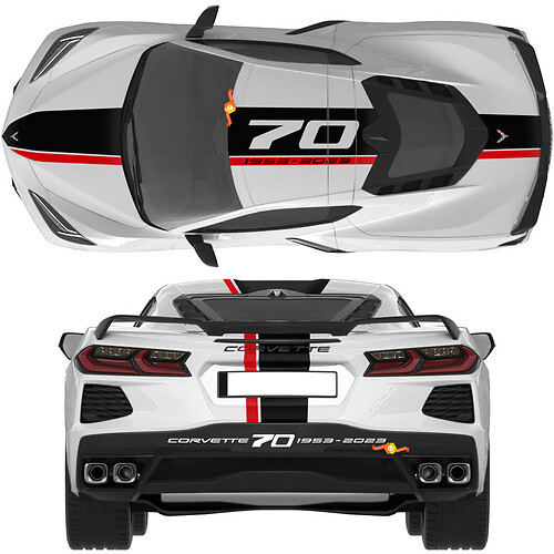 Chevrolet Corvette C8 Stingray Eray Z06 Modelle Motorhaube, Dach, Heckstreifen, Corvette, durchgehende Doppelaufkleber-Aufkleberstreifen
