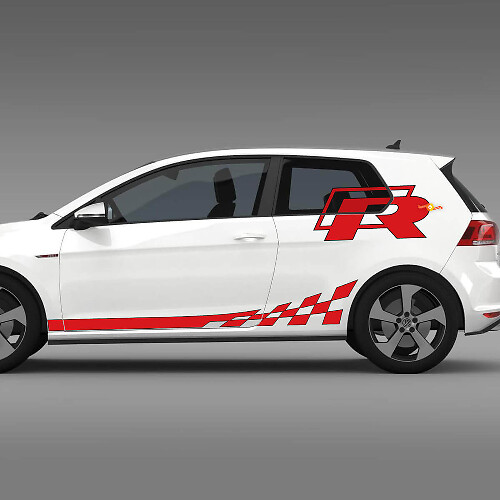 Karierte R-Style Seitliche Streifen Vinyl-Aufkleber Set für Volkswagen Golf R GTI