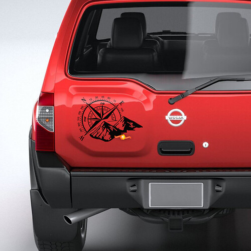 Hinten Nissan Xterra Berge und Kompass Grafik Vinyl Aufkleber Aufkleber
