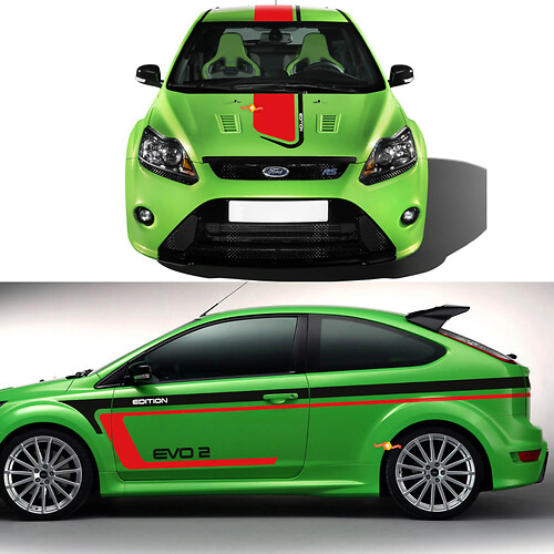 EVO 2 Racing Stripes Komplettset Vinylaufkleber für Musclecar Focus RS