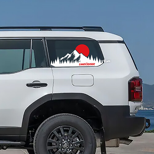 Toyota Land Cruiser Topografische Fensterseite Berg Sonnenuntergang Aufkleber Vinyl Aufkleber Grafik
