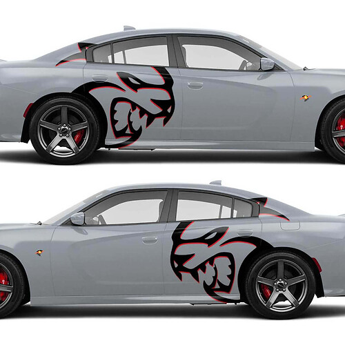 Riesige zweifarbige Hellcat-Seitenaufkleber für Dodge Challenger oder Charger
