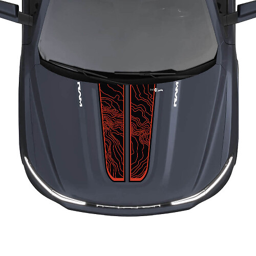Hood Dual Stripes Topografische Karte für Dodge RAM 1500 REV Vinyl Aufkleber Aufkleber Grafiken

