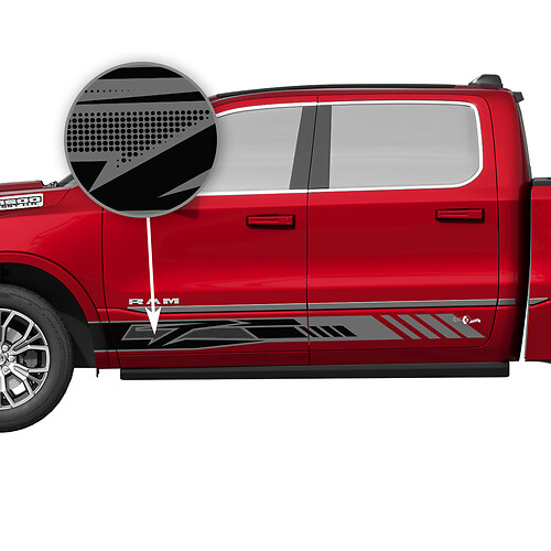 Geometrisches perforiertes Streifen-Seitenaufkleber-Kit für Dodge Ram 1500 Tungsten_1