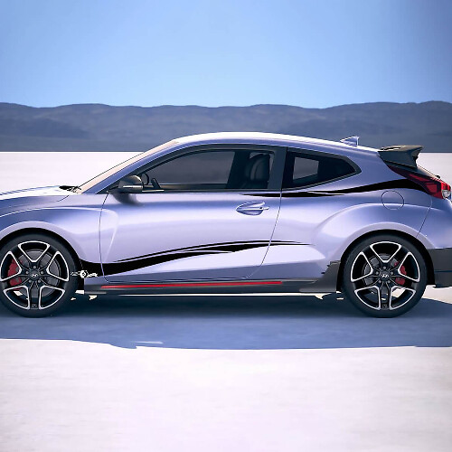 2x Türseitenstammes Rennstreifen Vinylaufkleber Aufkleber Aufkleber Passform für Hyundai Veloster
