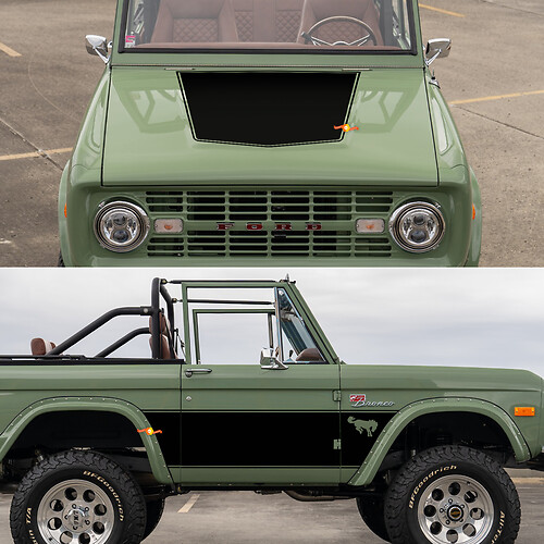 Retro Seitentüren und Haubenwicktattienschüsse Aufkleber für 1968 Ford Bronco
