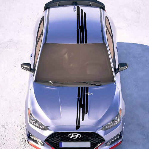 Motorhaube und Dach Zentrale Flügel Racing Streifen Vinyl Aufkleber passend für Hyundai Veloster 2
