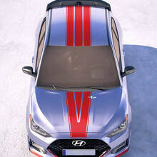 Kapuzen- und Dach -Zentral -V -Rennstreifen Vinylaufkleber Aufkleber Passform für Hyundai Veloster
 2