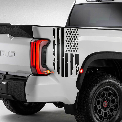 Paar Toyota Tundra Bettseite Heck Kotflügel Zerstörte Grange USA Flag -Logo -Streifen Vinylaufkleber Aufkleber 2
