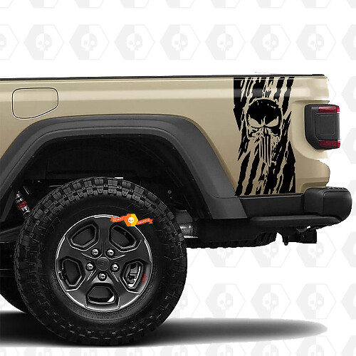 Jeep Gladiator USA Flaggen Zerstörte Punisher -Aufkleber Aufkleber Abziehbilder Vinyl Graphics Heckklatettbett Vinylaufkleber Abziehbilder
 1