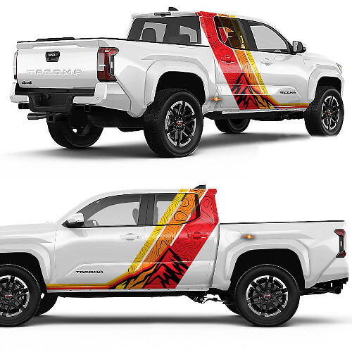 Retro Berggipfel topografische Seitenstreifen Vinyl-Aufkleber-Kit für Toyota Tacoma