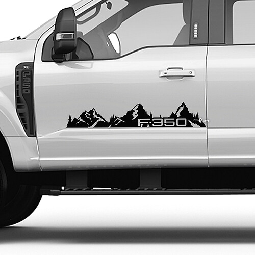 F350 Berge Bäume Bett Seitentüren Streifen Streifen Kit Vinyl Aufkleber Set -Seitengrafik für Ford Trucks
