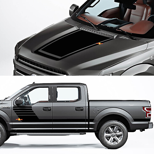 Seitenwiedertafel und Kapuzen -Aufkleber -Grafikanpassungen zum Ford F150 Raptor Roush Paket 2
