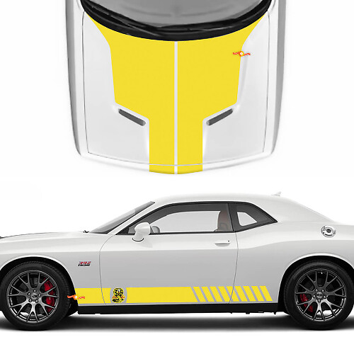Racing Cobra Kai Stil Streifen Motorhaube und Seiten Vinylaufkleber für Dodge Challenger