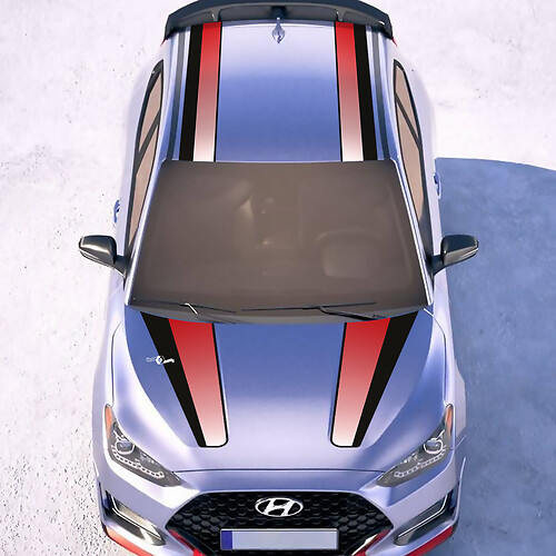 Kapuzen- und Dach -Zentral -Gradienten -Rennstreifen Vinyl -Aufkleber Aufkleber Aufkleber Passform für Hyundai Veloster
