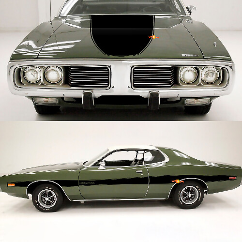 Akzent Motorhauben- und Seitenstreifen Vinyl-Aufkleber Set für Dodge Charger 1973-74