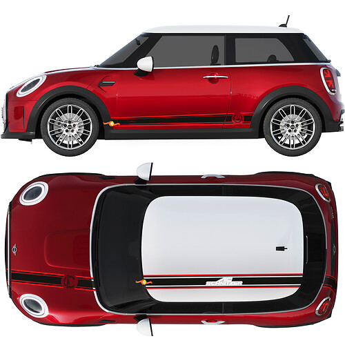 Mini John Cooper arbeitet AC Schnitzer Hood Dach und Seitentüren Streifen Rallye und Grafikaufkleber
