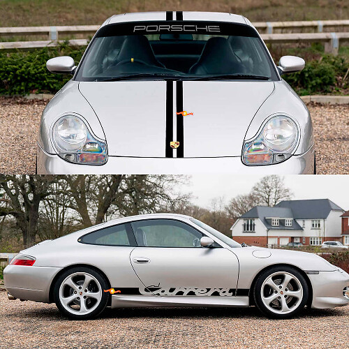 Carrera-Streifen Retro Motorhaube Seiten-Windschutzscheibenaufkleber Set für Porsche 911