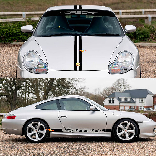 Porsche 911 Carrera Stripes Retro Hood Side Windschutzscheibe Aufkleber Kit
