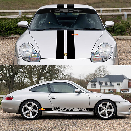 Porsche 911 Carrera Dual Central Stripes Retro Hood Side Windschutzscheibe Aufkleber Kit
